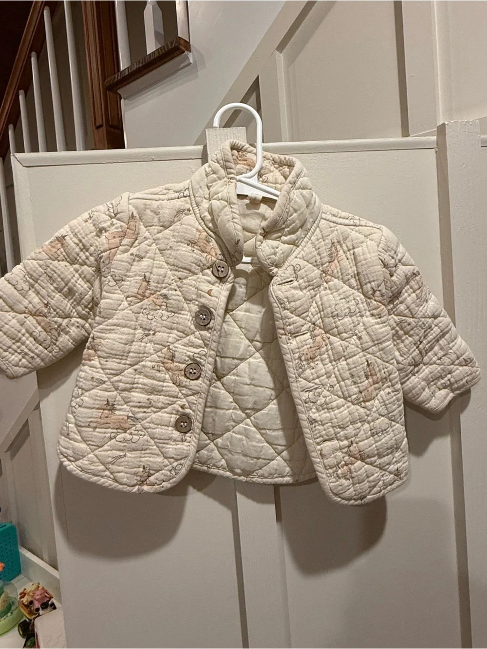 Quincy Mae Girl’s Quilted Cream Jacket with Subtle Unicorn Print